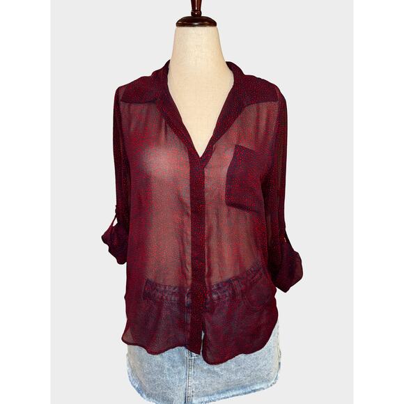 Women’s Tommy Hilfiger Semi Sheer Navy Red Print Blouse Size M - Picture 2 of 11